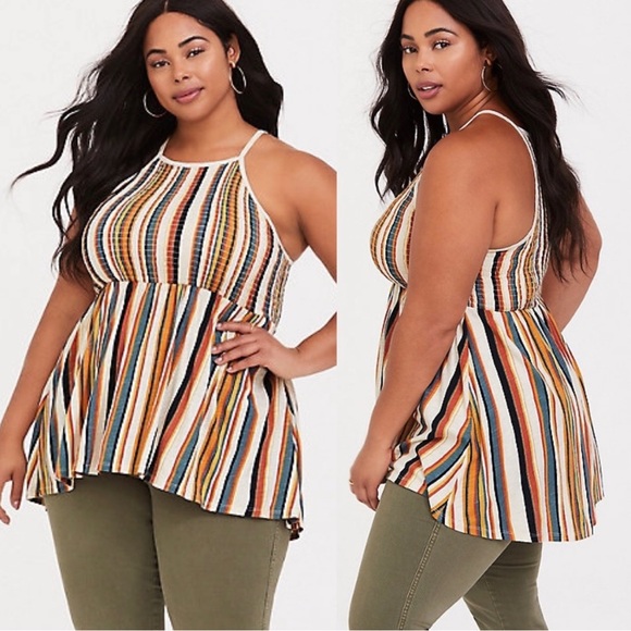 Torrid Super Soft Stripe Smocked Babydoll - Picture 2 of 7